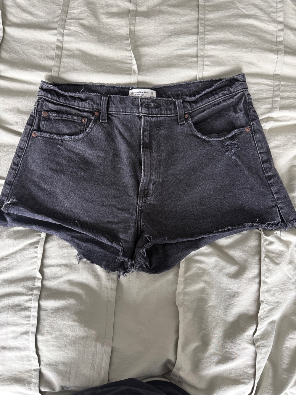 Abercrombie & Fitch Charcoal Black Frayed Denim Shorts